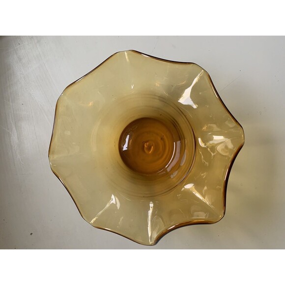 Bowl Amber Glass Hand Blown Ruffle Edge - Vintage EUC - Picture 2 of 6